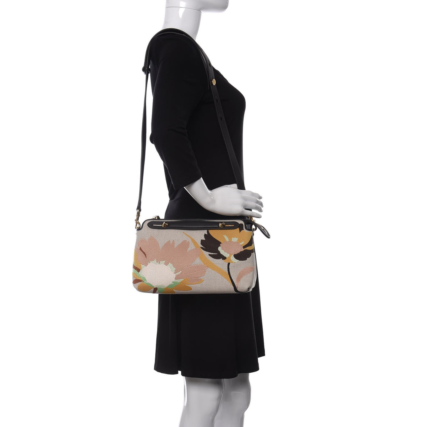 Canvas Vitello Dolce Psychedelic Flowers Embroidered Medium By The Way Boston Bag Multicolor Ebano