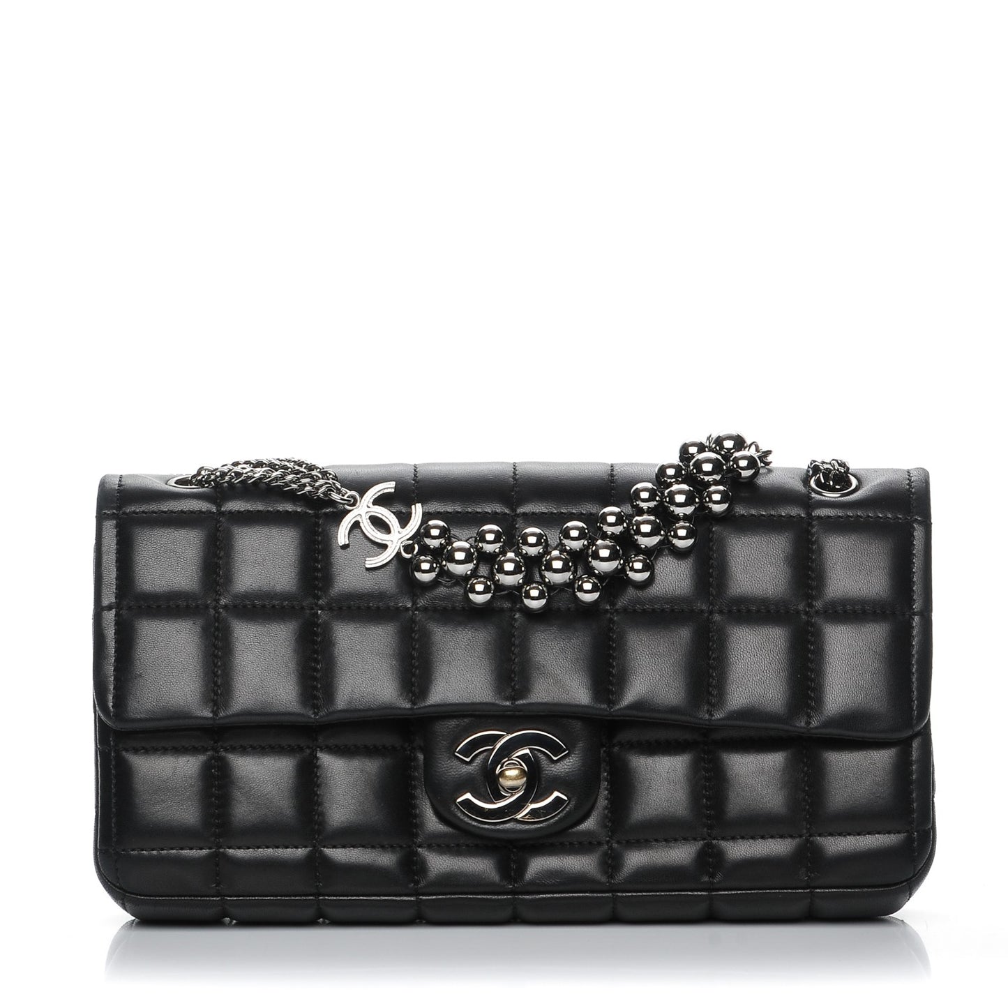 Lambskin East West Chocolate Bar Chain Flap Black