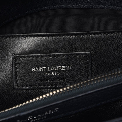 Saint Laurent Sheepskin Matelasse Chevron Monogram Medium College Bag Deep Marine 6 of 7