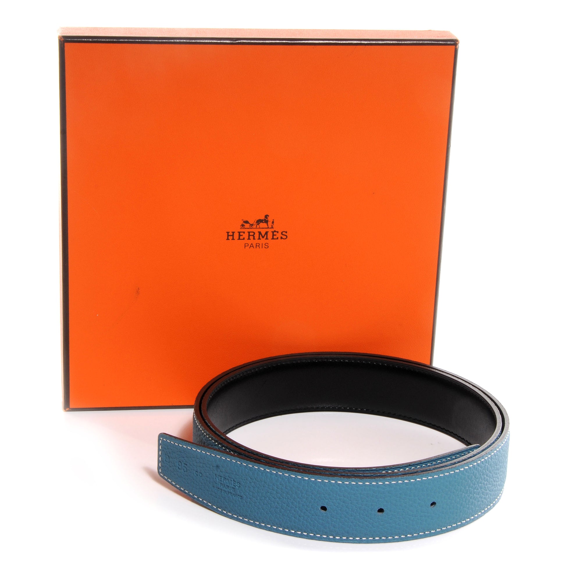 Hermes Box Togo 32mm Reversible Belt Strap 95 Noir Blue Jean 4 of 4