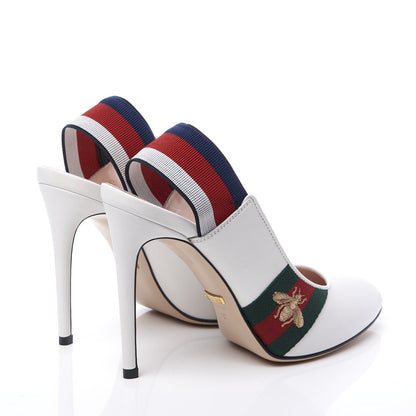 Gucci Malaga Kid Web Sylvie High Heel Slingback Pumps 37 White 4 of 12
