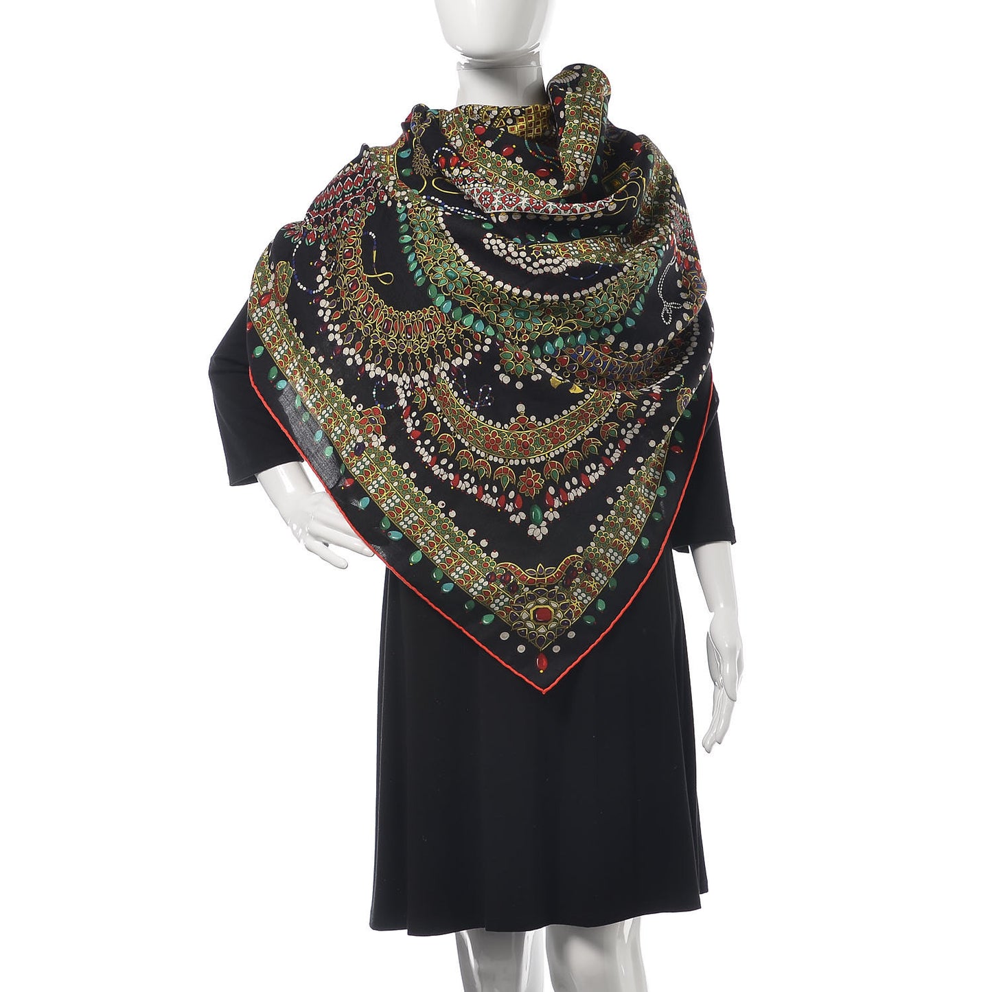 Cashmere Silk Parures Des Maharajas Shawl 140 Noir Vert Rouge