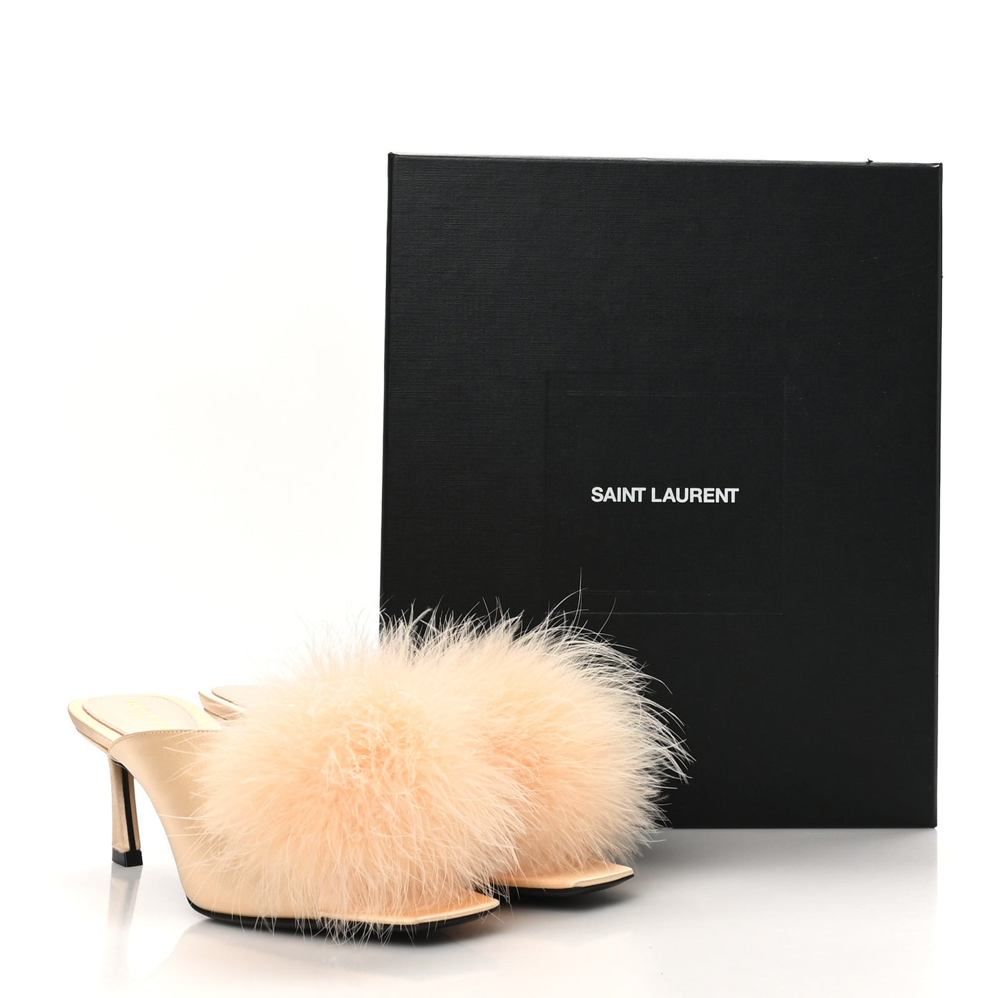 Crepe Satin Blanco 60 Feathered Mule Sandals 37 Soft Nude