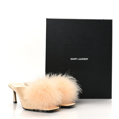 Saint Laurent Crepe Satin Blanco 60 Feathered Mule Sandals 37 Soft Nude 10 of 10