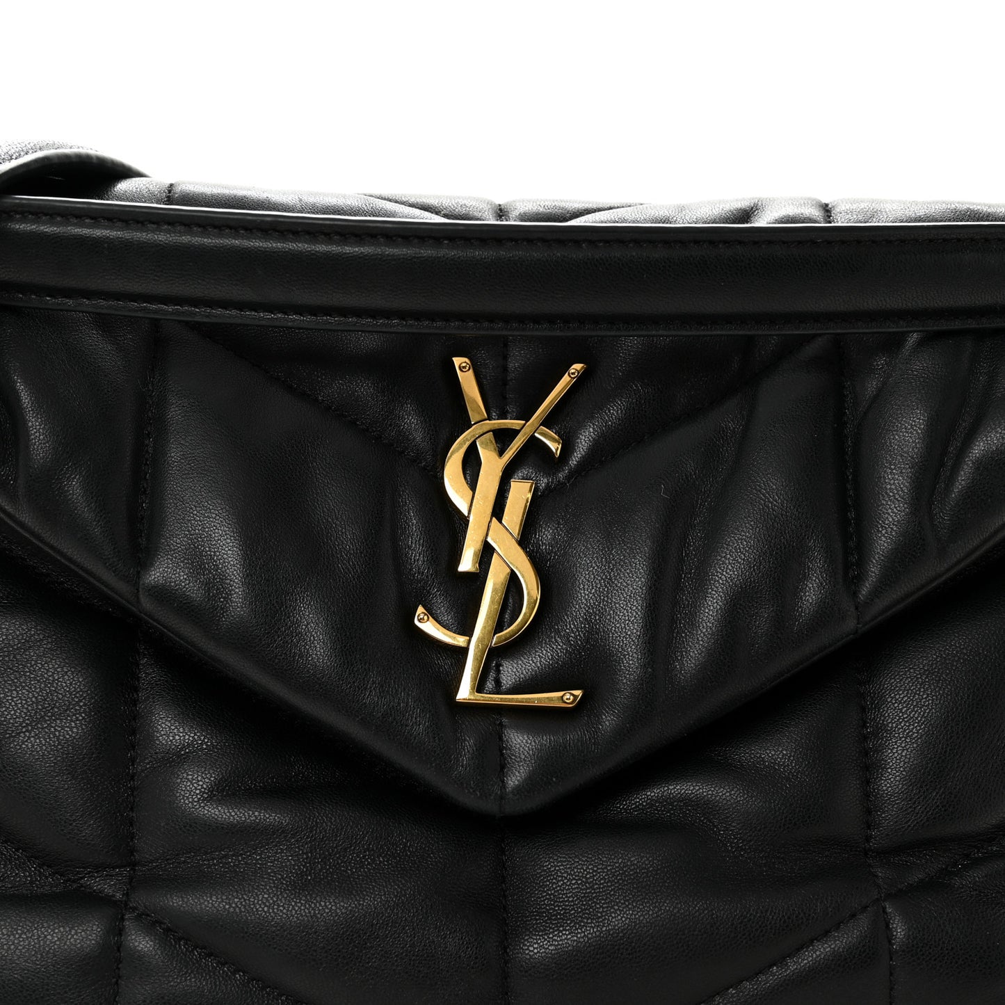 Lambskin Quilted Small Loulou Puffer Monogram Chain Satchel Black