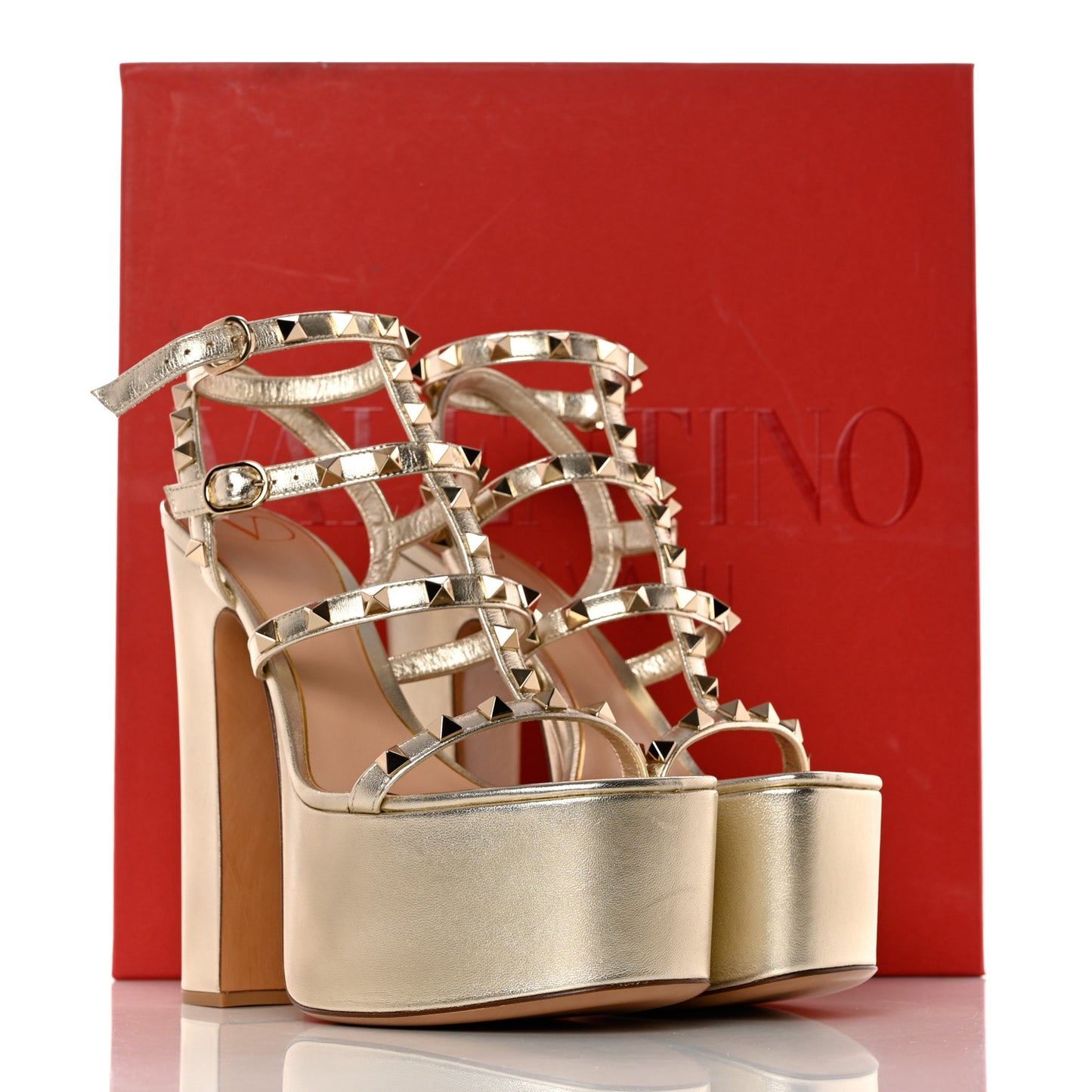 Metallic Nappa Rockstud 155 Platform Sandals 37 Platino