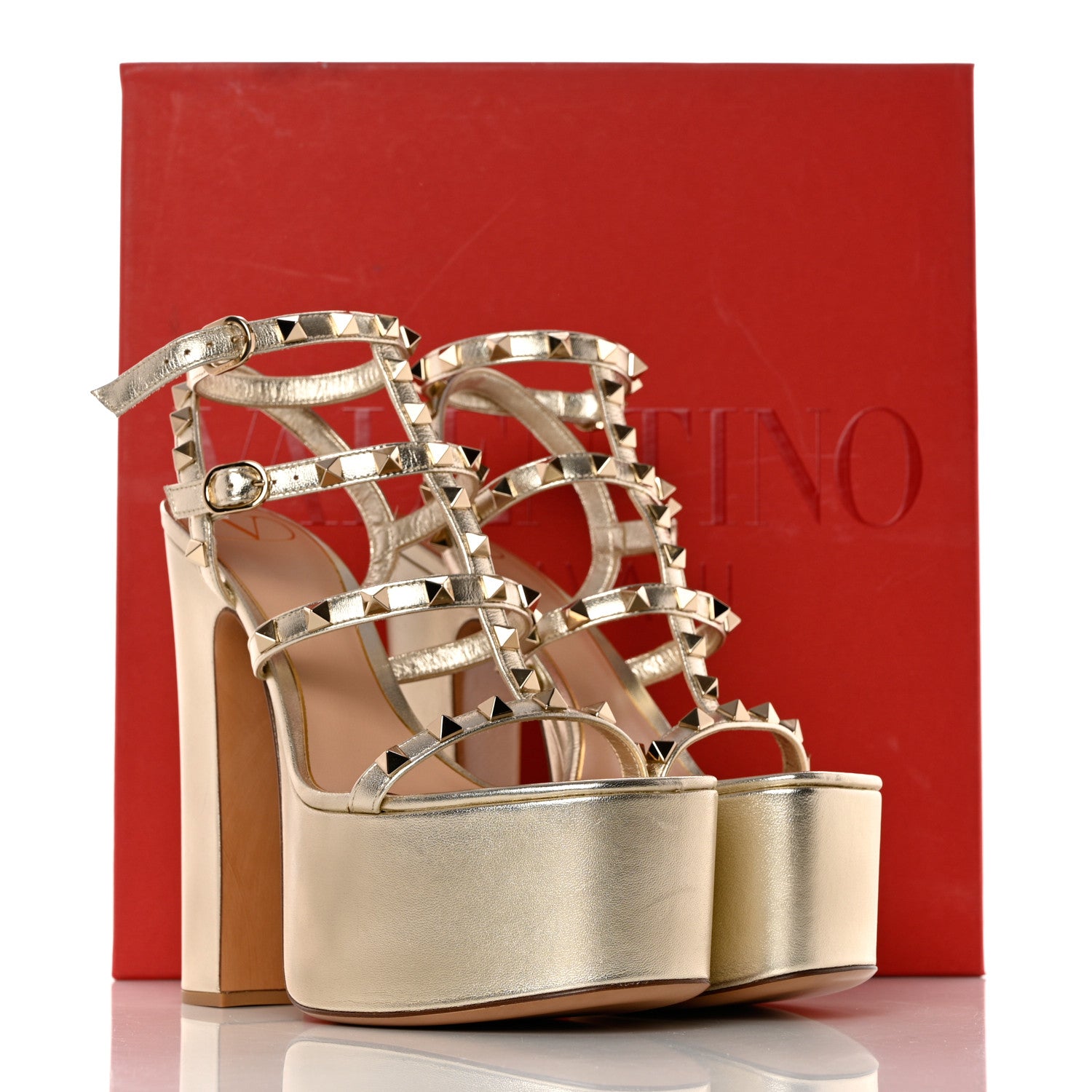 Valentino Garavani Metallic Nappa Rockstud 155 Platform Sandals 37 Platino 9 of 9