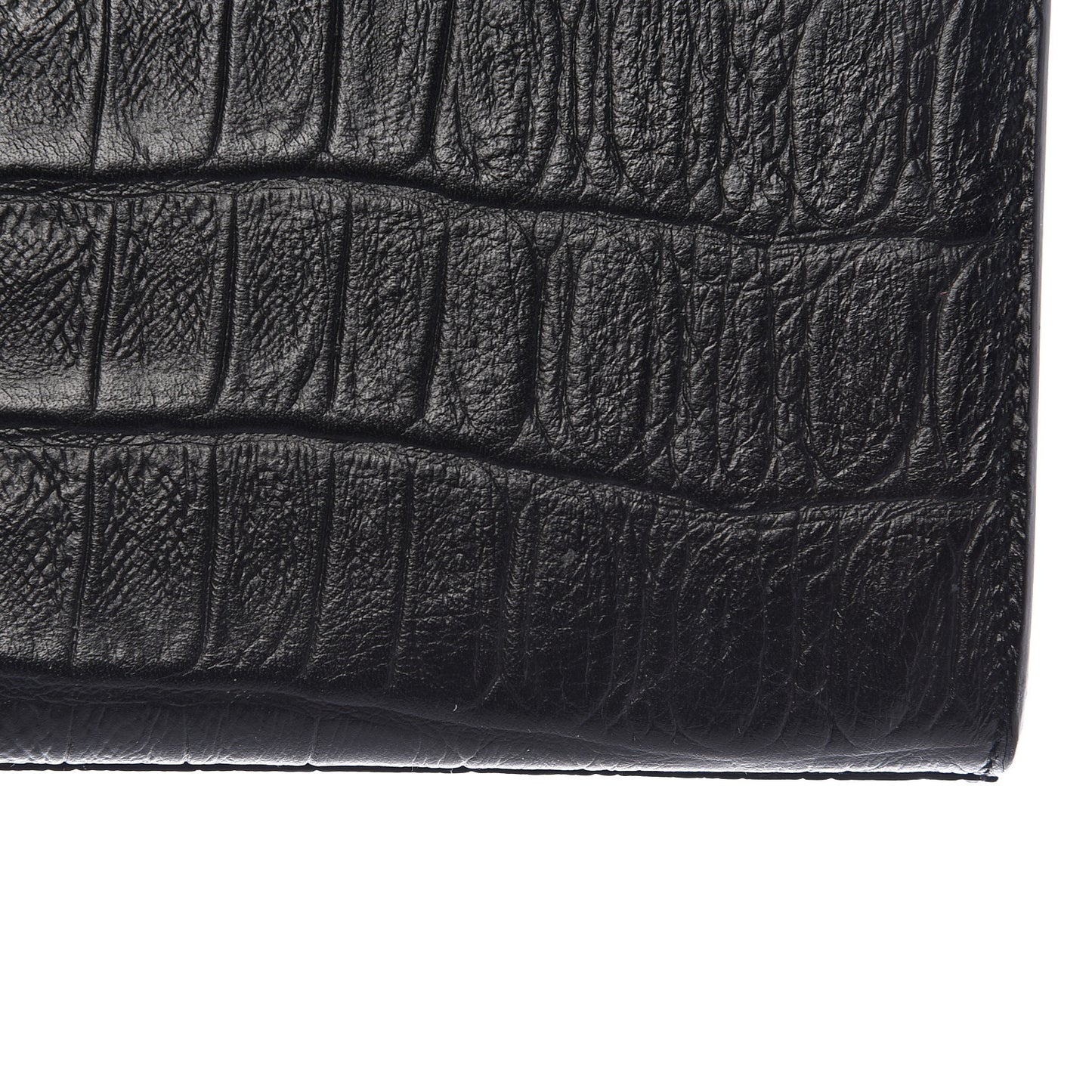 Calfskin Crocodile Embossed Classic Monogram Tassel Clutch Black