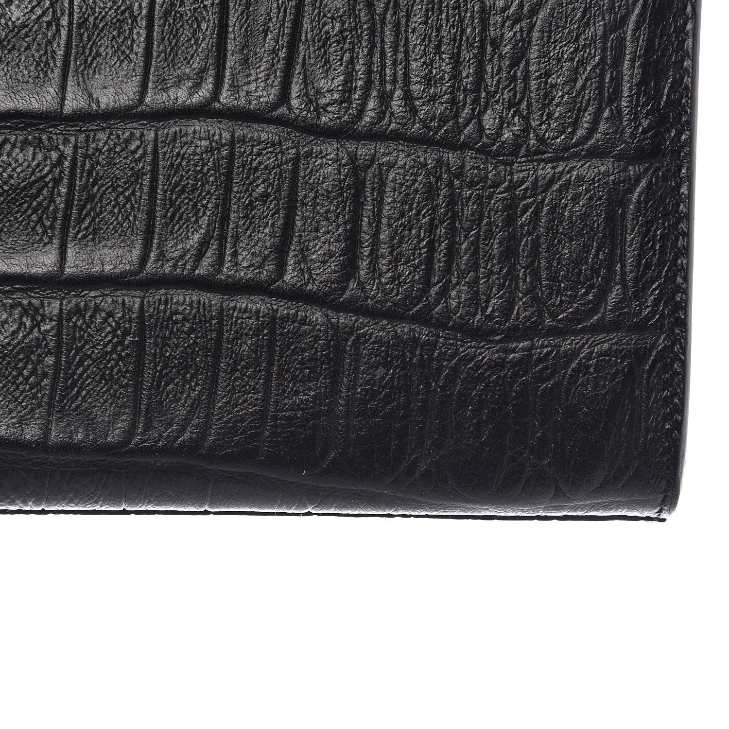 Saint Laurent Calfskin Crocodile Embossed Classic Monogram Tassel Clutch Black 10 of 13