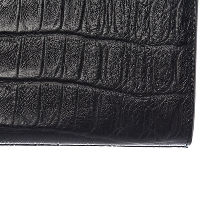 Saint Laurent Calfskin Crocodile Embossed Classic Monogram Tassel Clutch Black 10 of 13