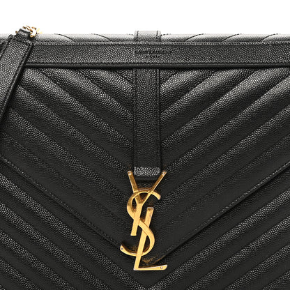 Saint Laurent Grain De Poudre Matelasse Chevron Large Monogram Satchel Black 8 of 10