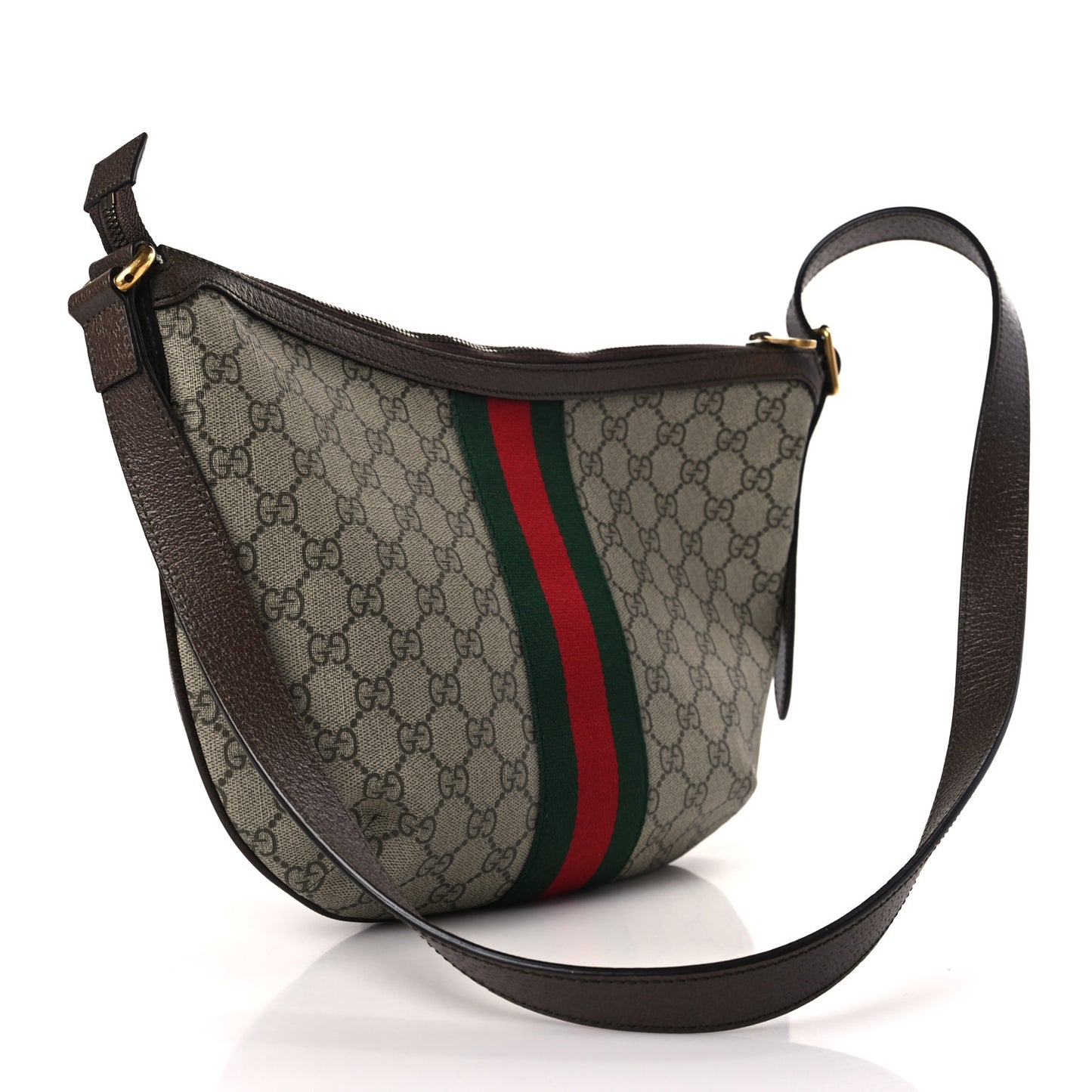 GG Supreme Monogram Web Small Ophidia Half Moon Hobo Brown