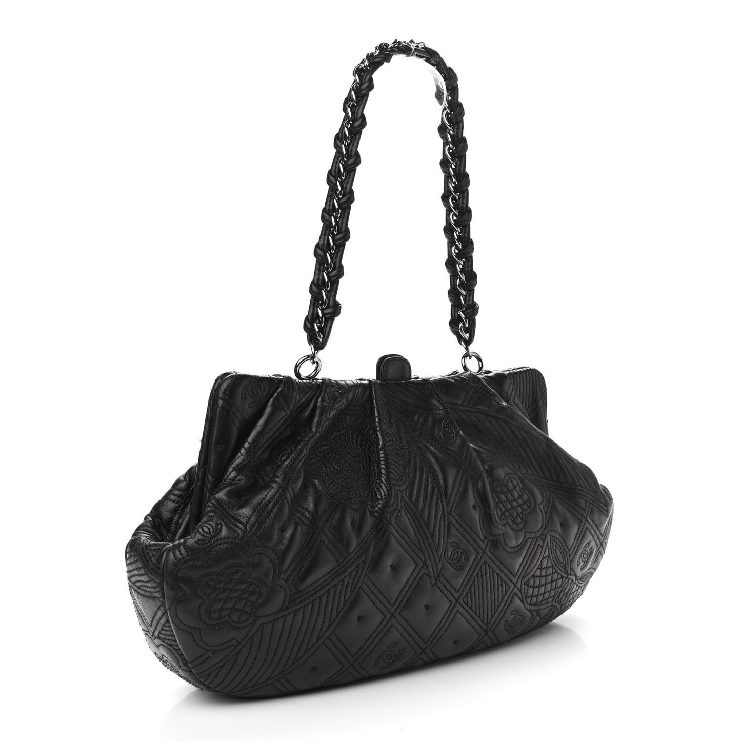 Lambskin Embroidered Frame Bag Black