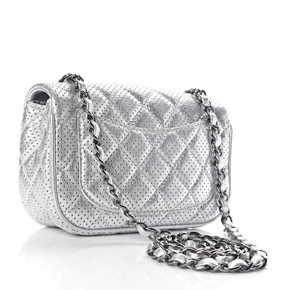 Chanel Metallic Lambskin Perforated Mini Rectangular Flap Silver 3 of 10