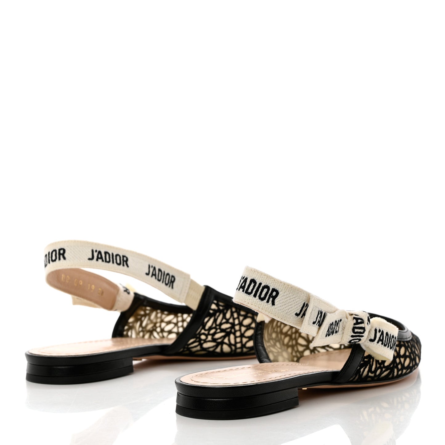Fabric Ribbon Lace Embroidered J'Adior Slingback Flats 38 Black