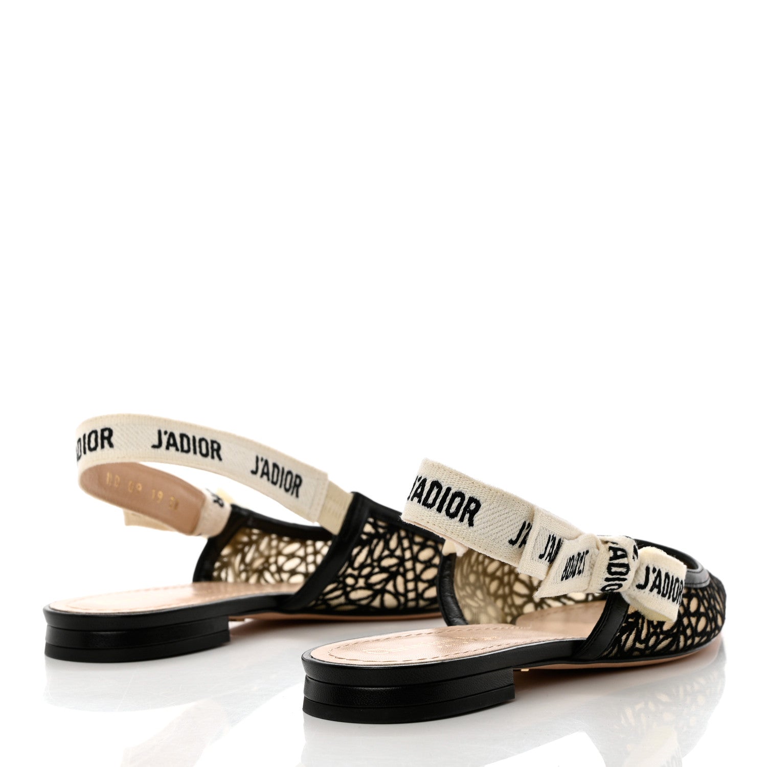 Christian Dior Fabric Ribbon Lace Embroidered J'Adior Slingback Flats 38 Black 4 of 9