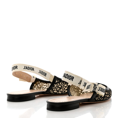 Christian Dior Fabric Ribbon Lace Embroidered J'Adior Slingback Flats 38 Black 4 of 9