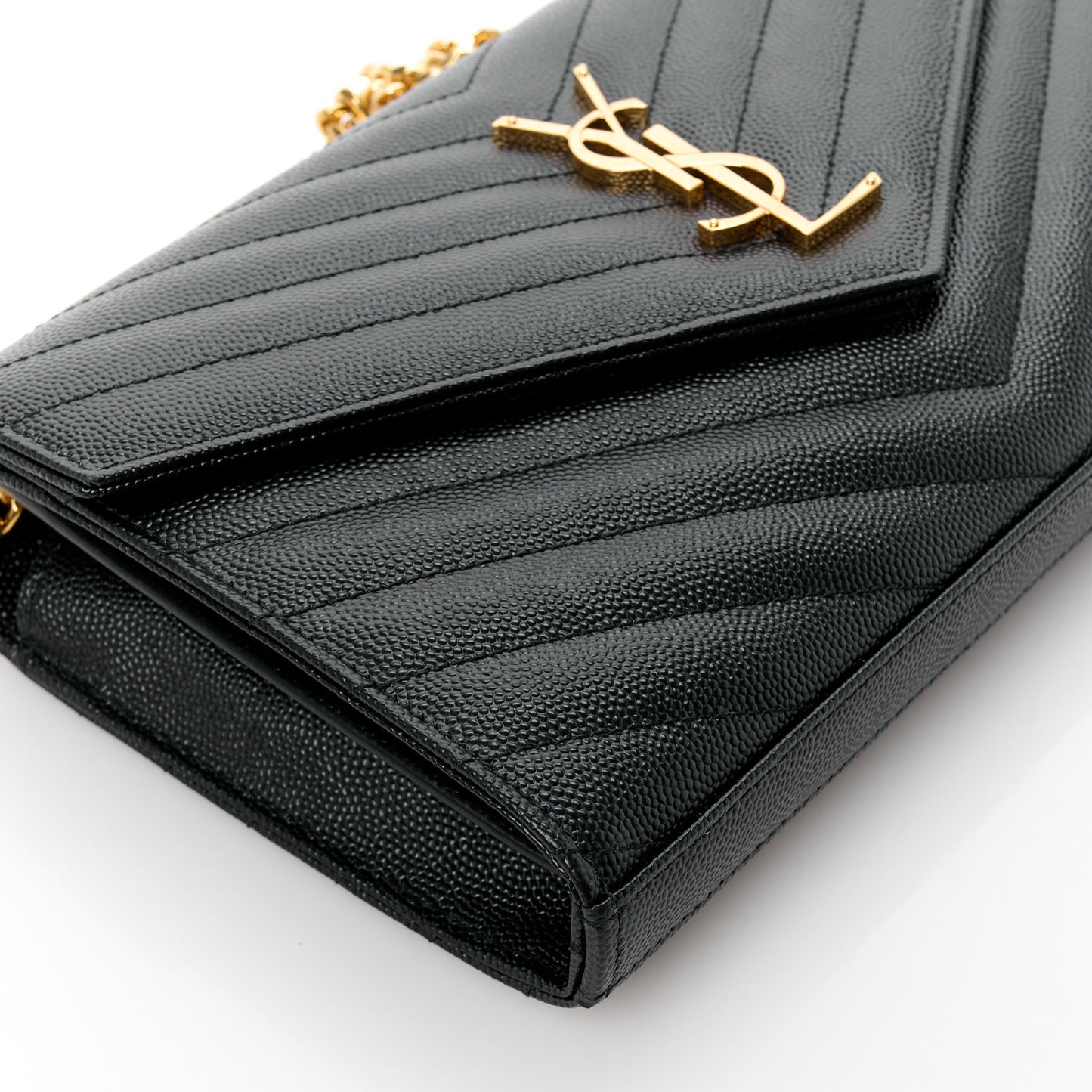 Grain De Poudre Matelasse Chevron Monogram Chain Wallet Black