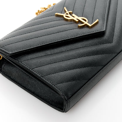 Saint Laurent Grain De Poudre Matelasse Chevron Monogram Chain Wallet Black 8 of 9