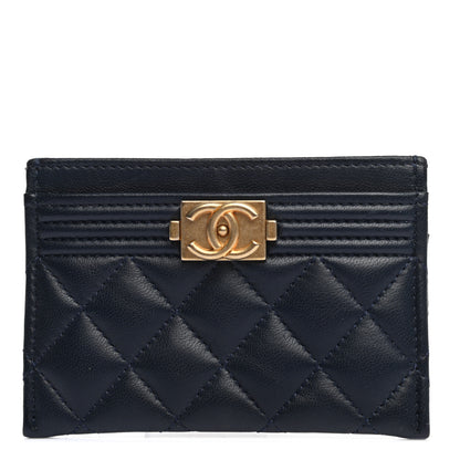 Chanel Lambskin Quilted Boy Card Holder Navy 1 of 8