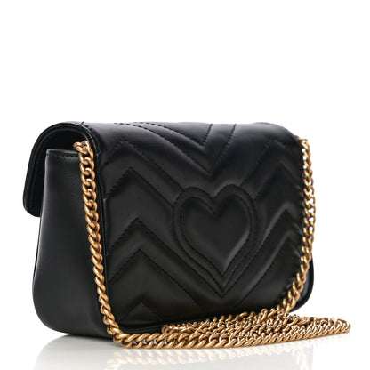 Gucci Calfskin Matelasse Super Mini GG Marmont Shoulder Bag Black 3 of 11