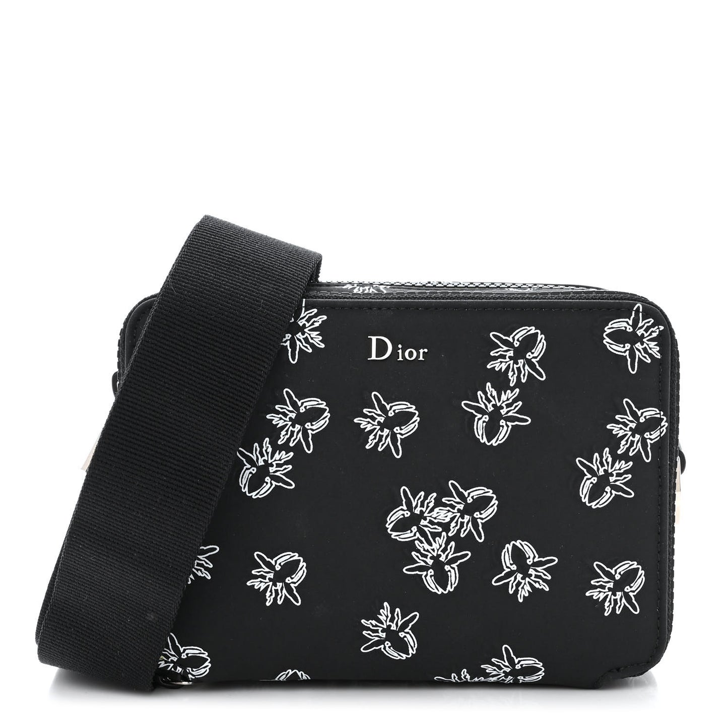 Calfskin Double Zip Crossbody Black White