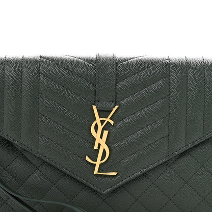 Saint Laurent Grain De Poudre Textured Mixed Matelasse Triquilt Monogram Clutch Vert Fonce 8 of 13