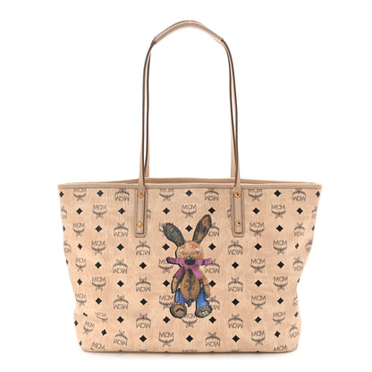 MCM Visetos Medium Studded Rabbit Top Zip Shopper Tote Beige 1 of 14