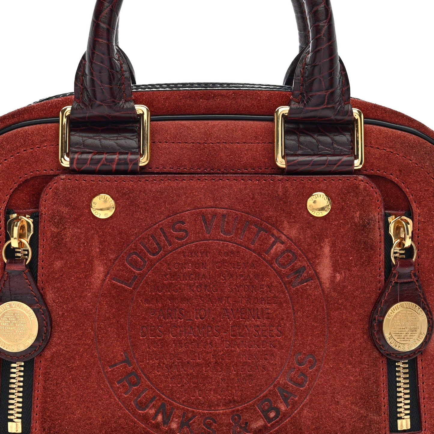 Suede Stamped Alligator Embossed Havane Bowler PM Brun