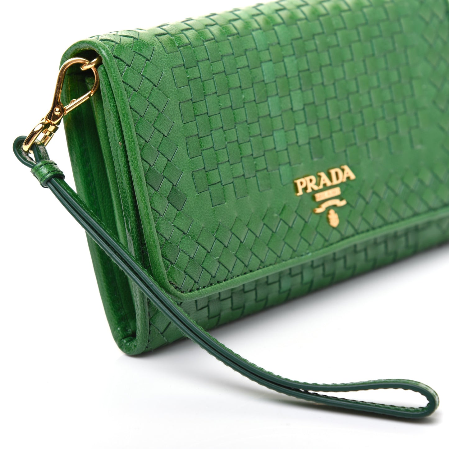 Goatskin Woven Wristlet Wallet Verde