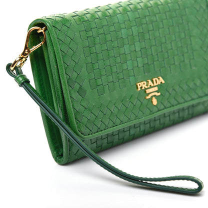 Prada Goatskin Woven Wristlet Wallet Verde 12 of 12