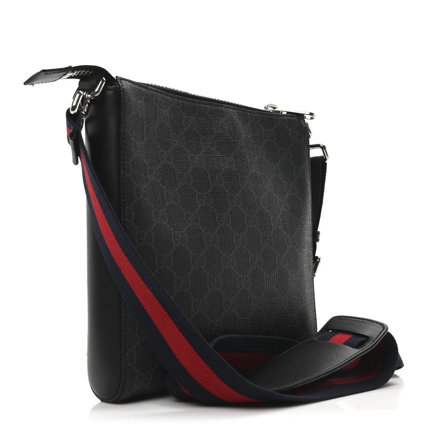 GG Supreme Monogram Web Small Flat Messenger Bag Black Grey