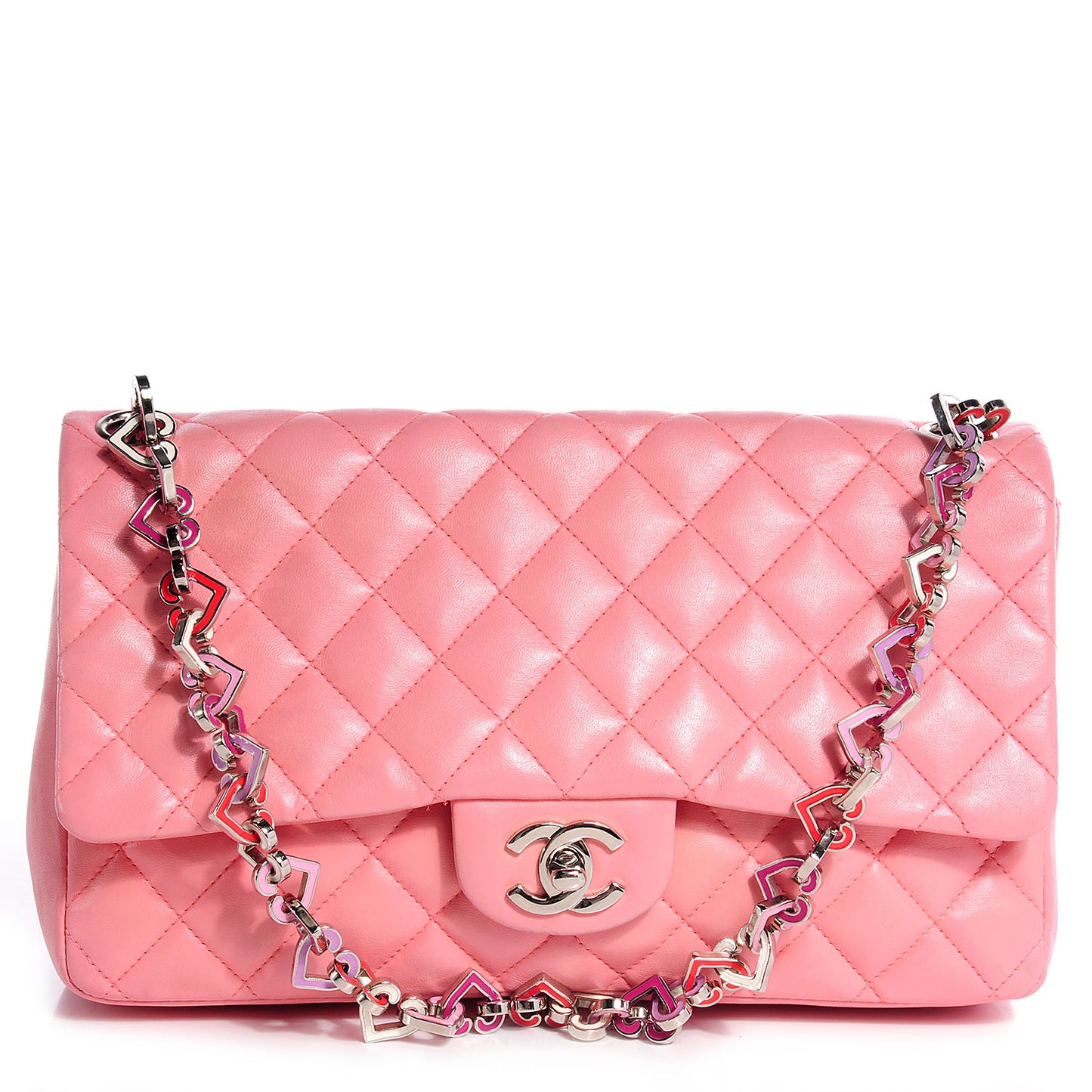 Lambskin Medium Heart Valentine Flap Pink