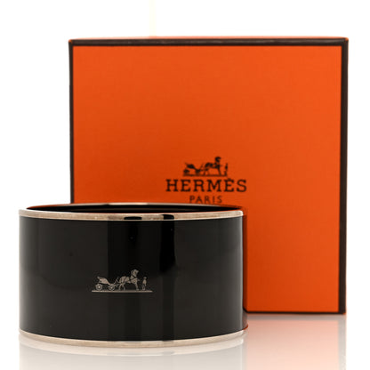 Hermes Enamel Printed Extra Wide Caleche Bracelet 70 Black 5 of 5
