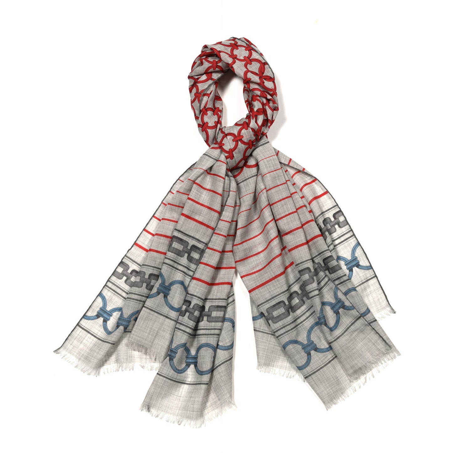 Cashmere Maillons Et Chaines Rectangle Gris Chine Rouge Bleu