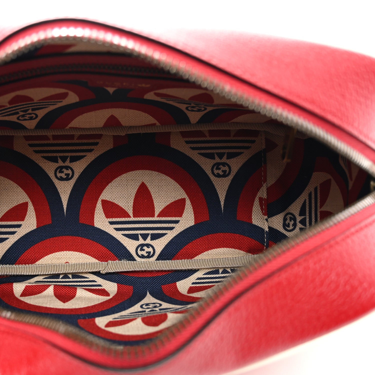 Gucci X ADIDAS Textured Dollar Calfskin Web Trefoil Logo Small Messenger Bag Hibiscus Red Off White 5 of 10