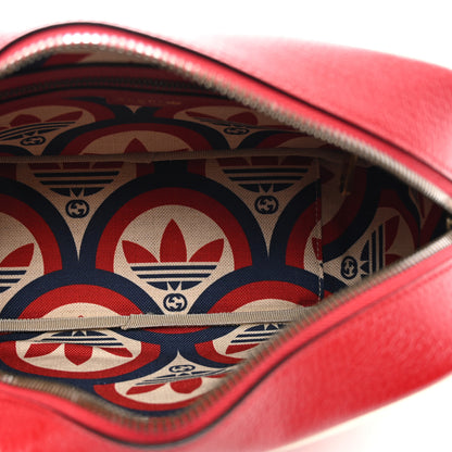 Gucci X ADIDAS Textured Dollar Calfskin Web Trefoil Logo Small Messenger Bag Hibiscus Red Off White 5 of 10
