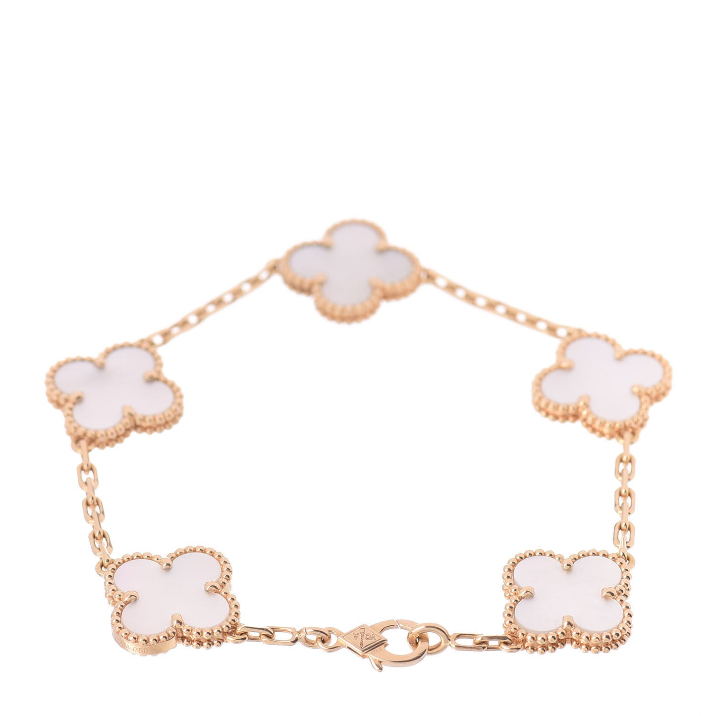 18K Yellow Gold Mother of Pearl 5 Motifs Vintage Alhambra Bracelet