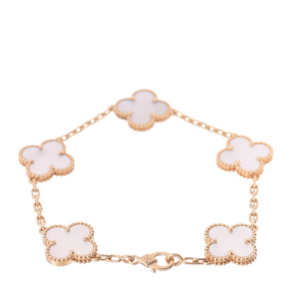 Van Cleef & Arpels 18K Yellow Gold Mother of Pearl 5 Motifs Vintage Alhambra Bracelet 3 of 5