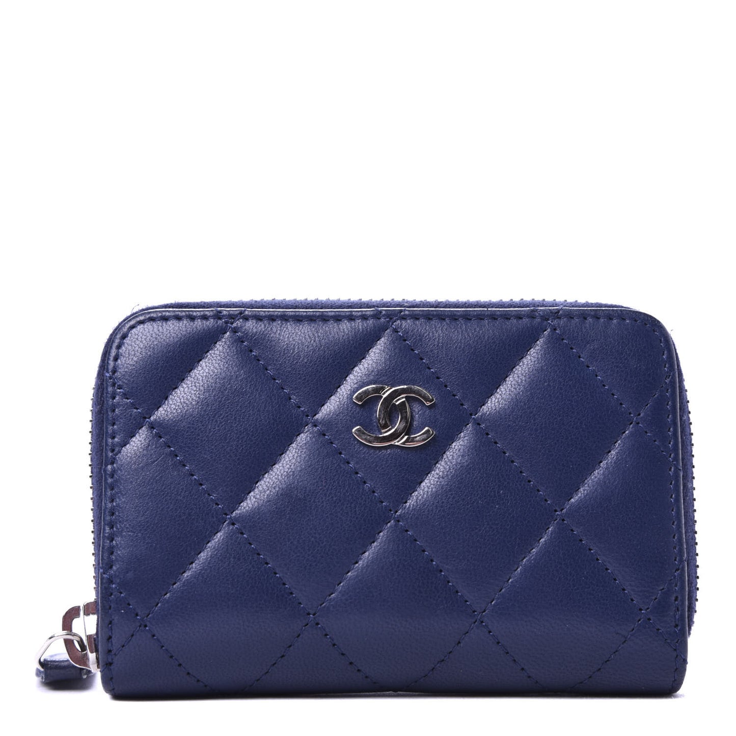 Lambskin Quilted Zip Around Coin Purse Wallet Blue