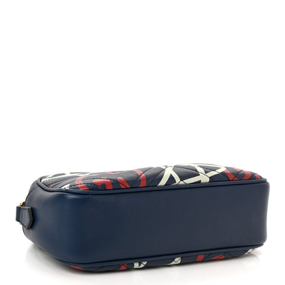 Gucci Calfskin Matelasse GucciGhost Small GG Marmont Chain Shoulder Bag Blue Agata Hibiscus Red 4 of 10