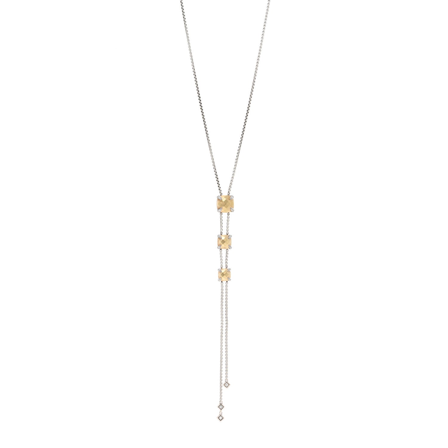 David Yurman Sterling Silver 18K Yellow Gold Diamond Chatelaine Y Necklace 1 of 4