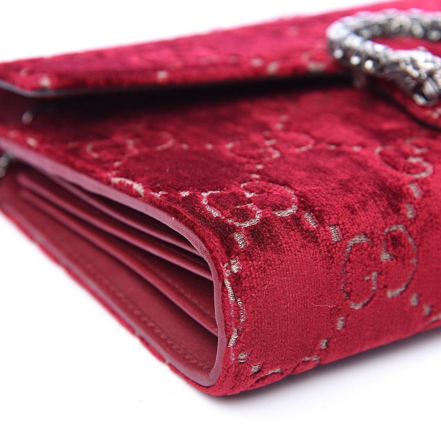 Gucci Velvet GG Monogram Mini Dionysus Chain Wallet Red Cipria 6 of 11