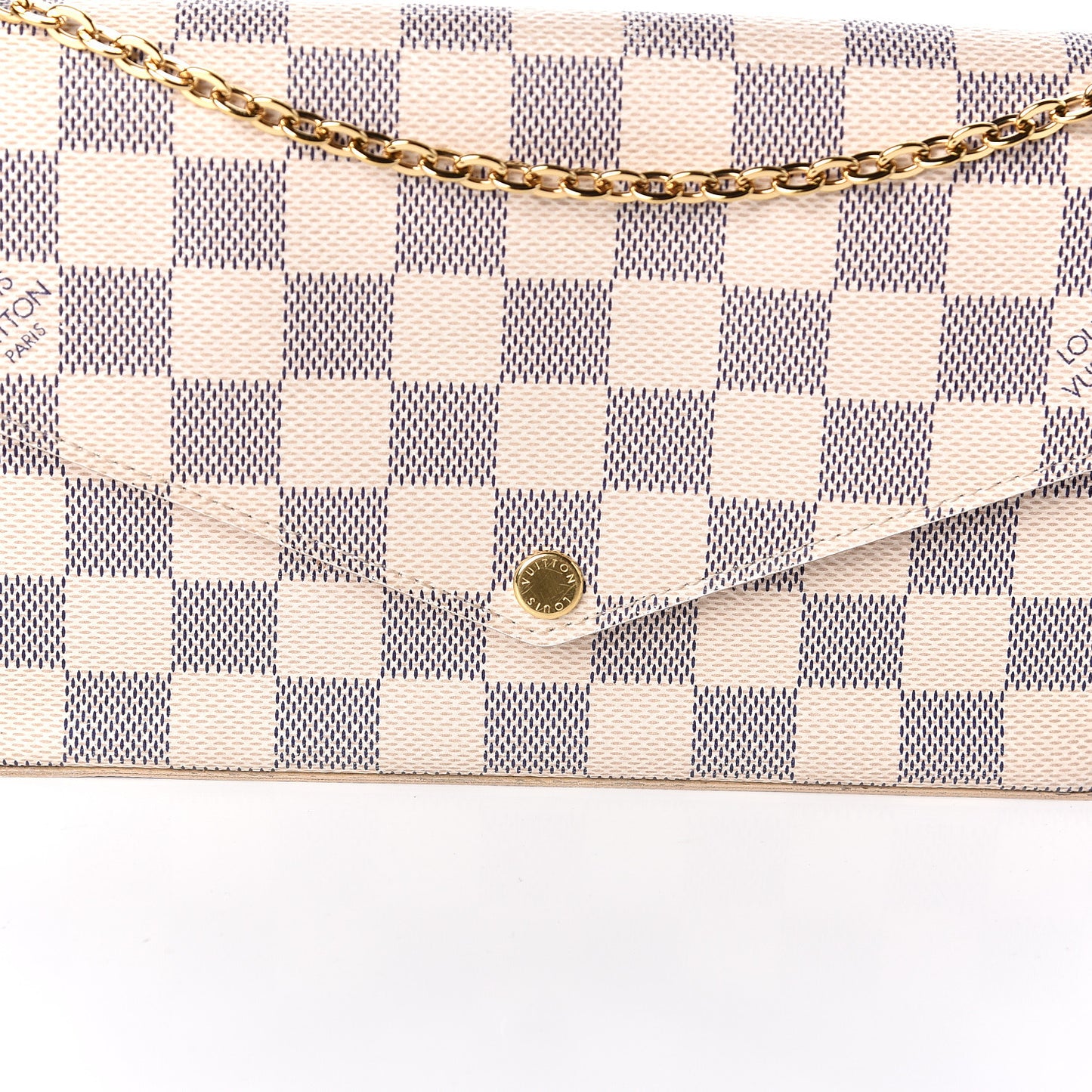 Damier Azur Pochette Felicie Chain Wallet Rose Ballerine