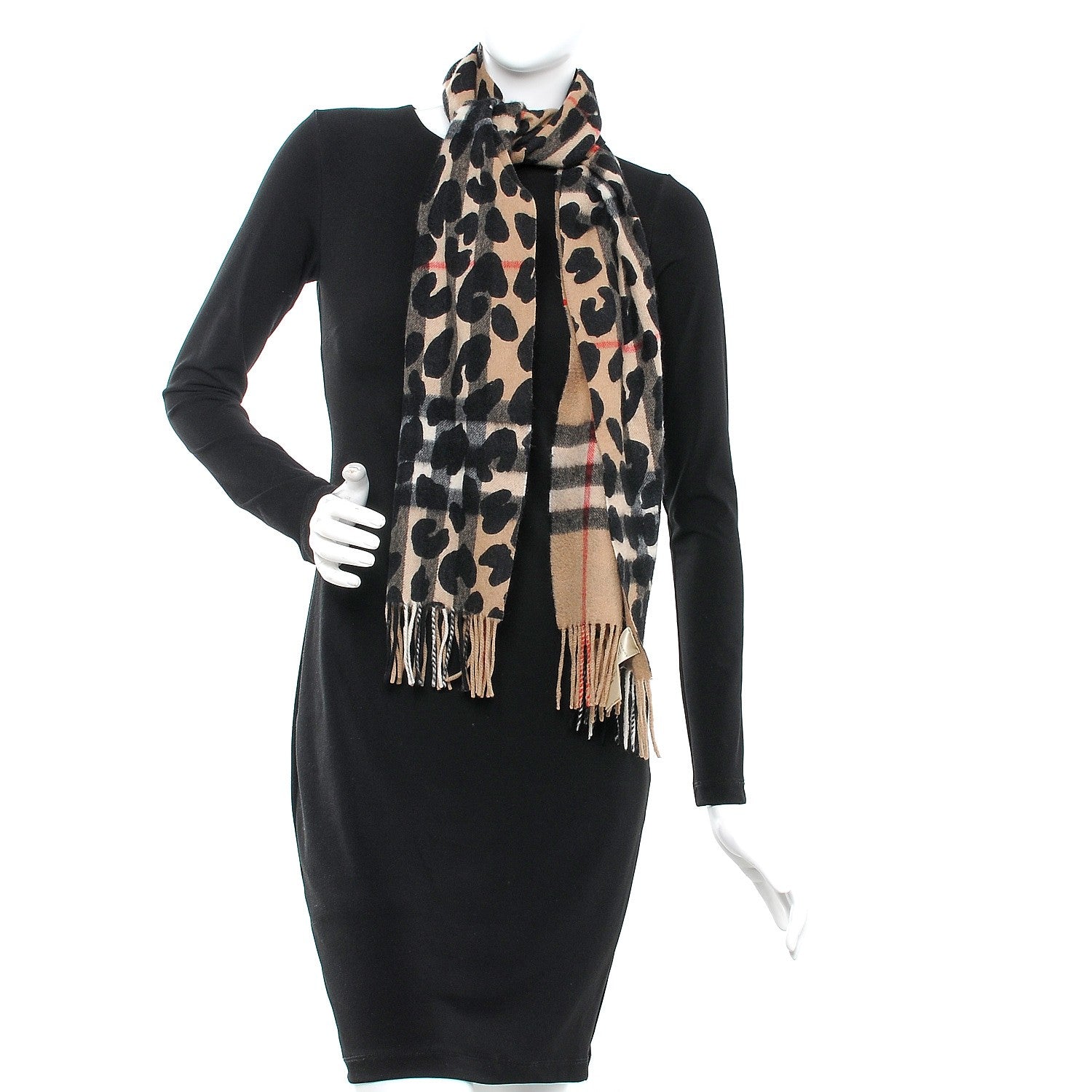 Burberry Cashmere Animal Print House Check Scarf Camel 2 of 7