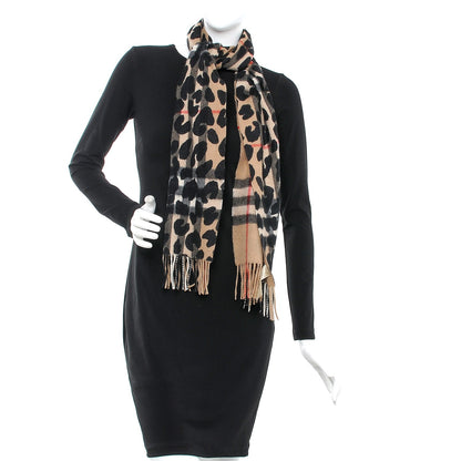 Burberry Cashmere Animal Print House Check Scarf Camel 2 of 7
