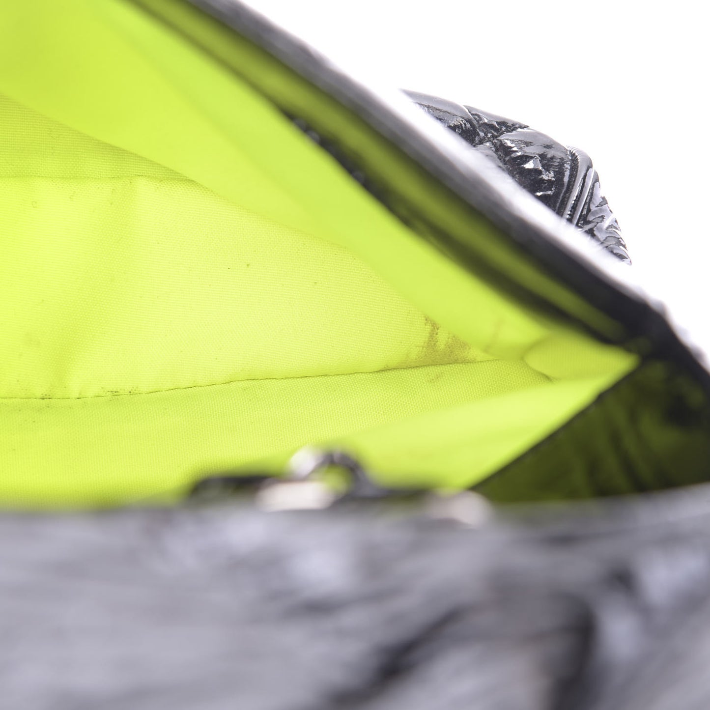 Patent Quilted Day Glo Flap Bag Black