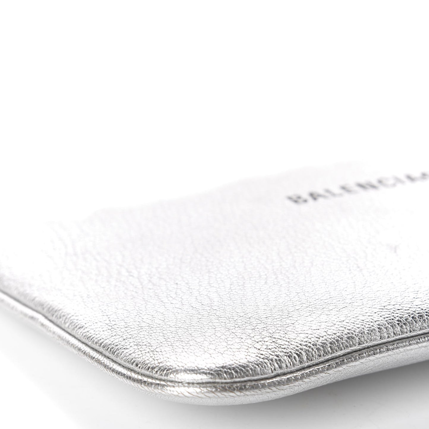 Metallic Goatskin Logo Large Everyday Zip Pouch Argent Black