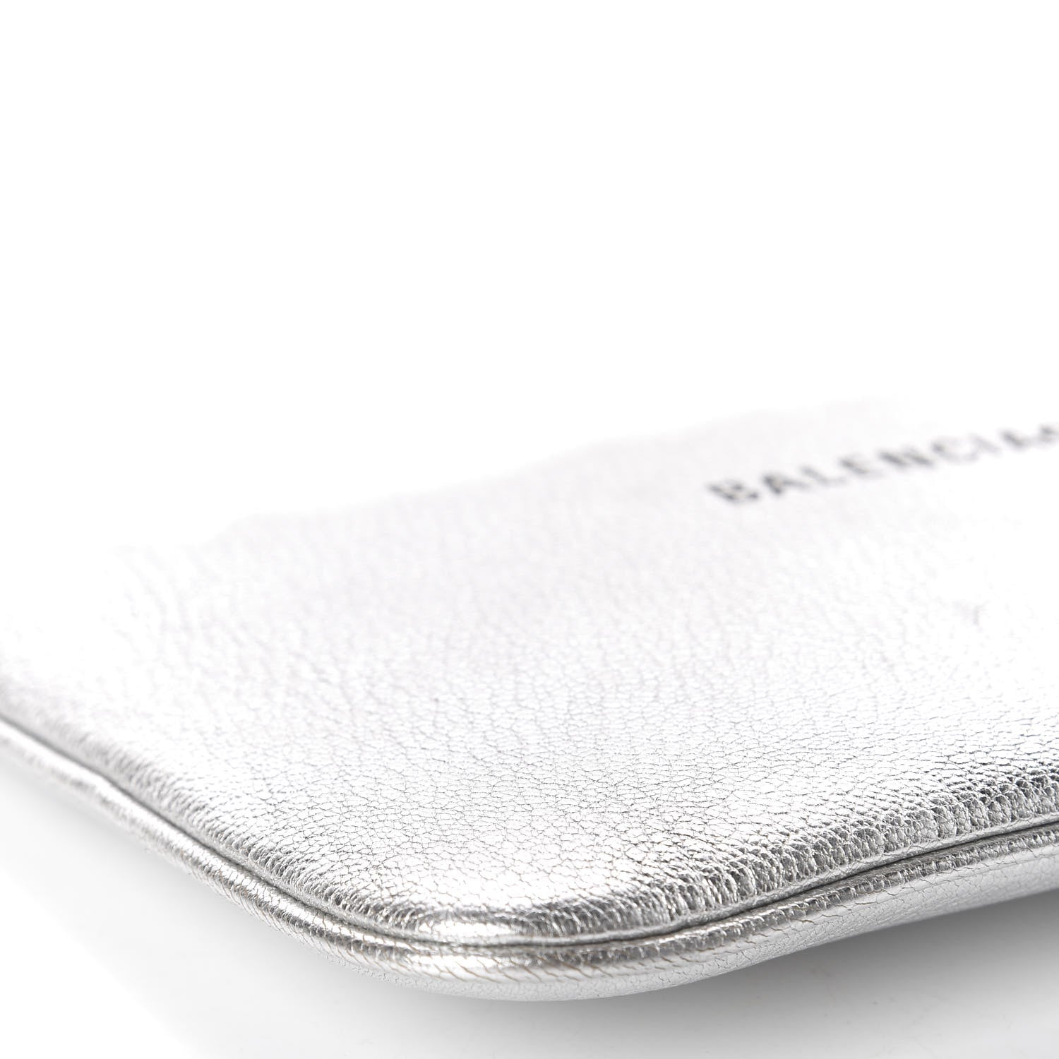 Balenciaga Metallic Goatskin Logo Large Everyday Zip Pouch Argent Black 6 of 10