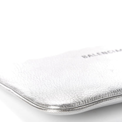 Balenciaga Metallic Goatskin Logo Large Everyday Zip Pouch Argent Black 6 of 10